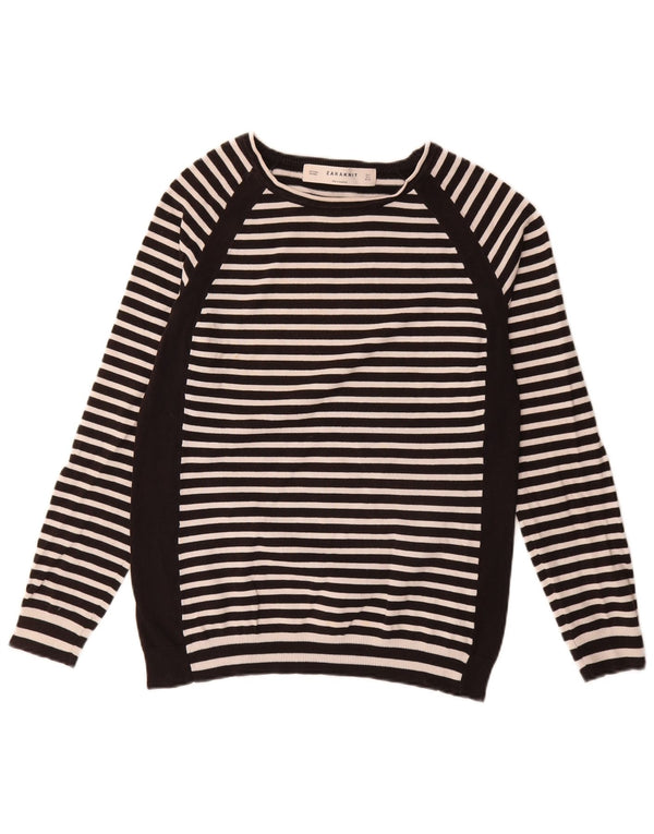 Zara Womens Boat Neck Jumper Sweater UK 14 Large Black Striped