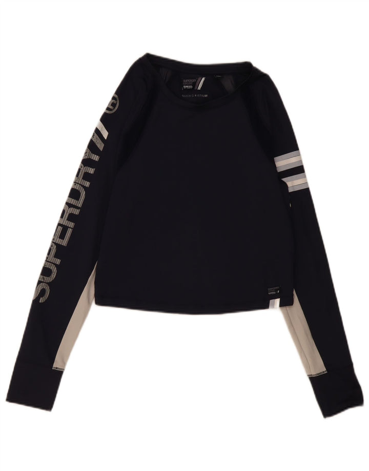 Top grafico da donna a maniche lunghe Superdry UK 12 color block blu navy medio