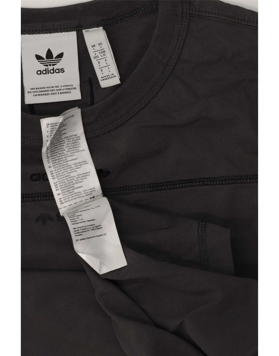 Adidas Mens T-Shirt Top Large Grey Cotton