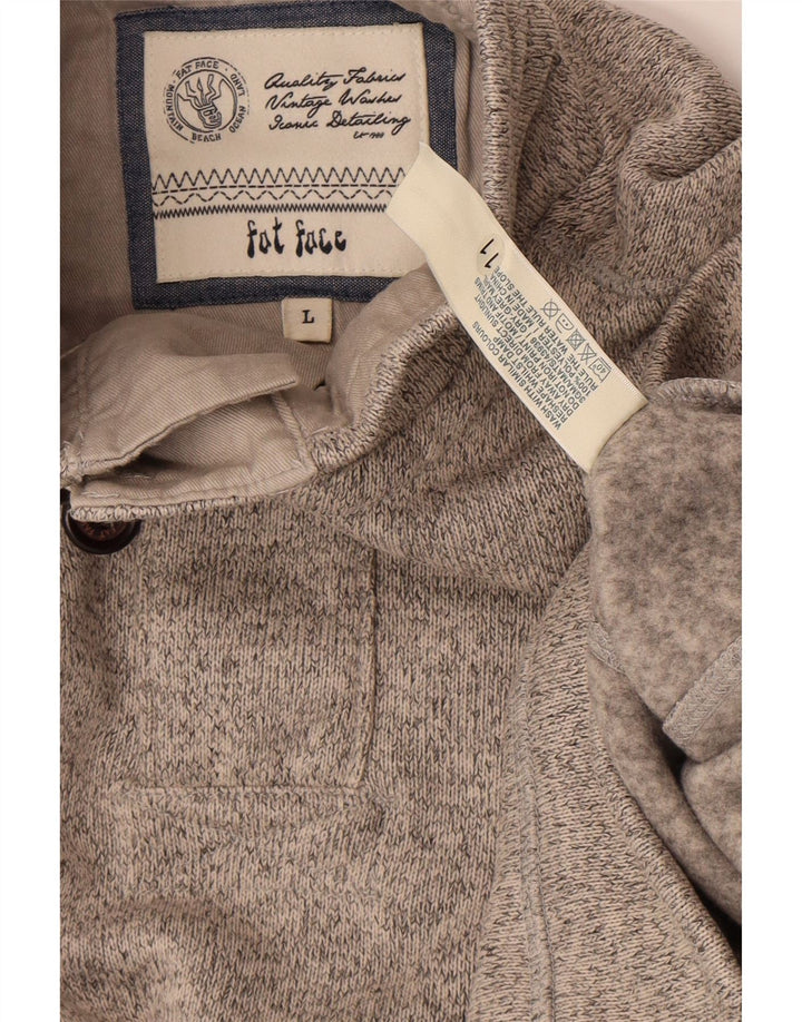FAT FACE Mens Airlie Button Neck Sweatshirt Jumper Large Grey Flecked