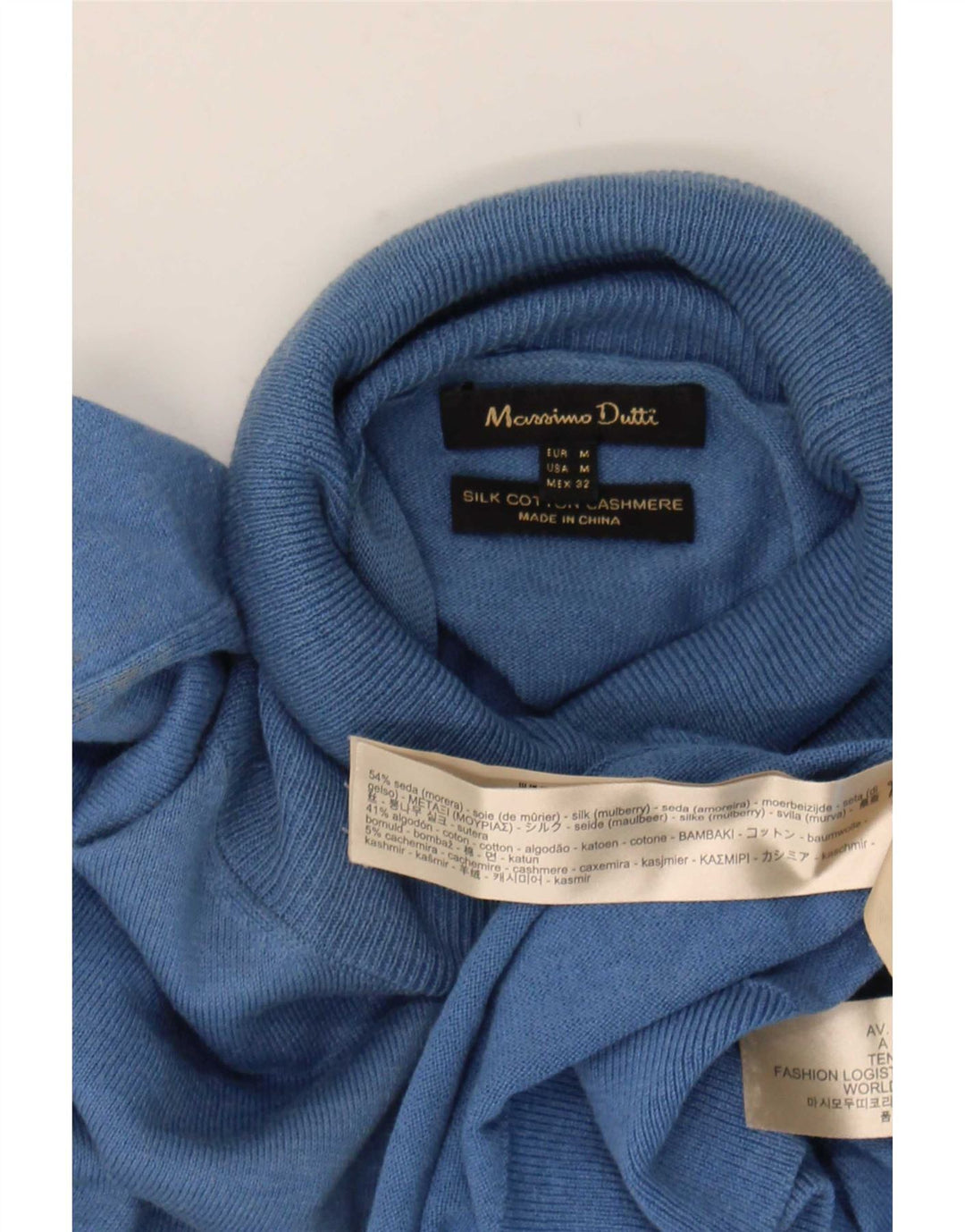 Pulover pentru femei Massimo Dutti cu gât rulat, UK 14, mătase albastră medie