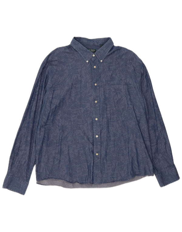 Ralph Lauren Mens Regular Fit Shirt 2XL Navy Blue Floral Elastane