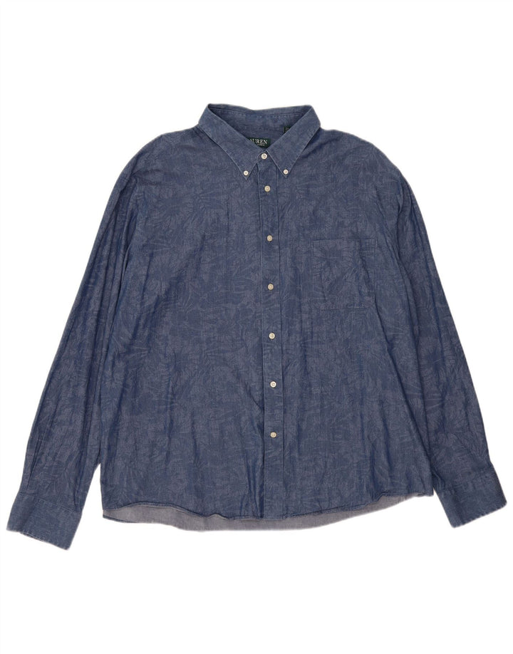 Ralph Lauren Mens Regular Fit Shirt 2XL Navy Blue Floral Elastane