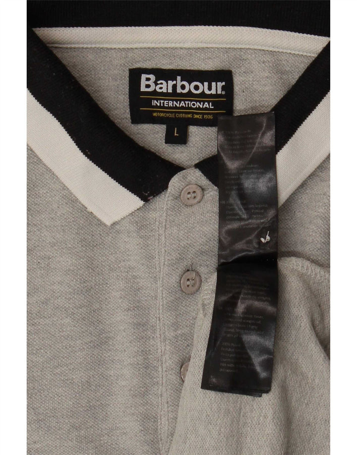 Barbour Mens Polo Shirt Large Grey Colourblock Cotton