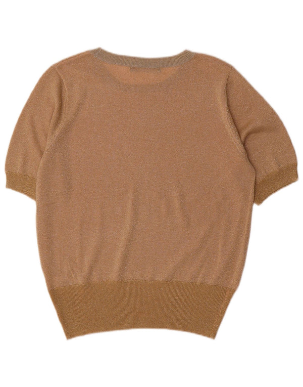 Maglione maglione con scollo a barca da donna Marks & Spencer UK 14 medio oro screziato