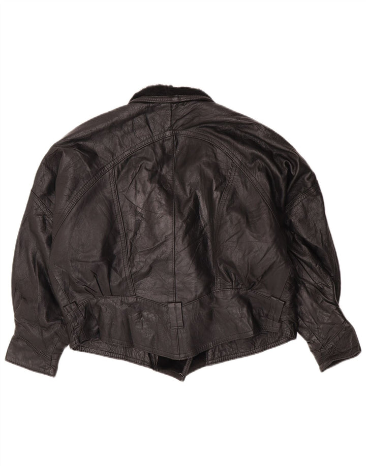 Jaqueta de couro feminina vintage UK 14 grande preta