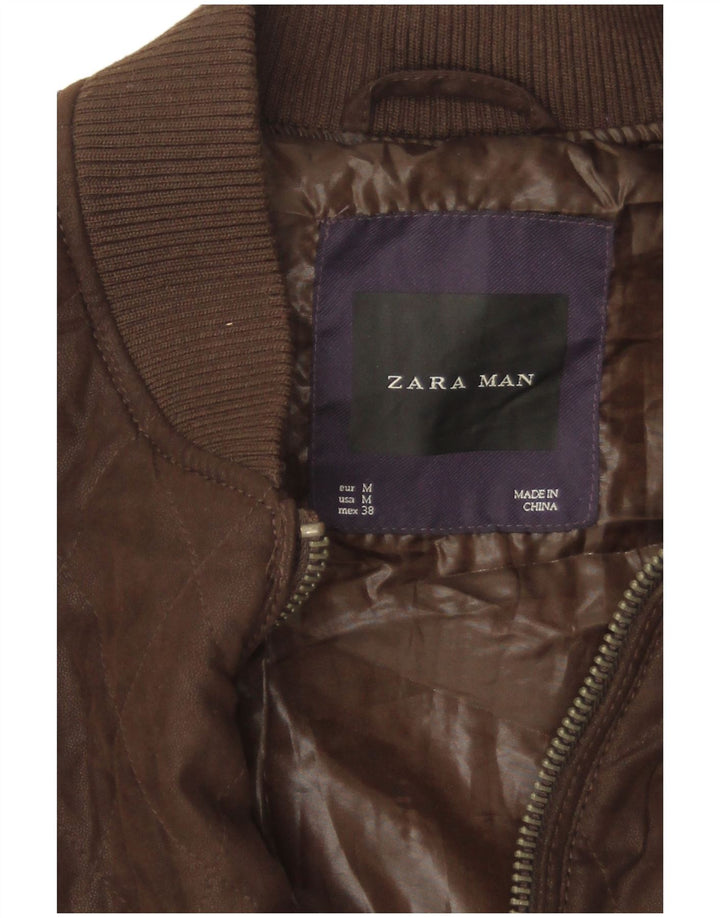 Jaqueta bomber acolchoada masculina Zara Reino Unido 38 poliéster marrom médio