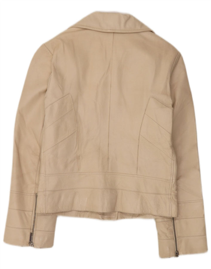 Conbipel Womens Leather Jacket IT 42 Medium Beige