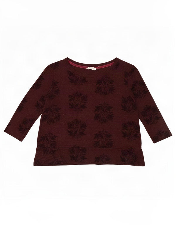 White Stuff Womens Crop Top 3/4 ærmet UK 14 Medium Burgundy Floral Viscose
