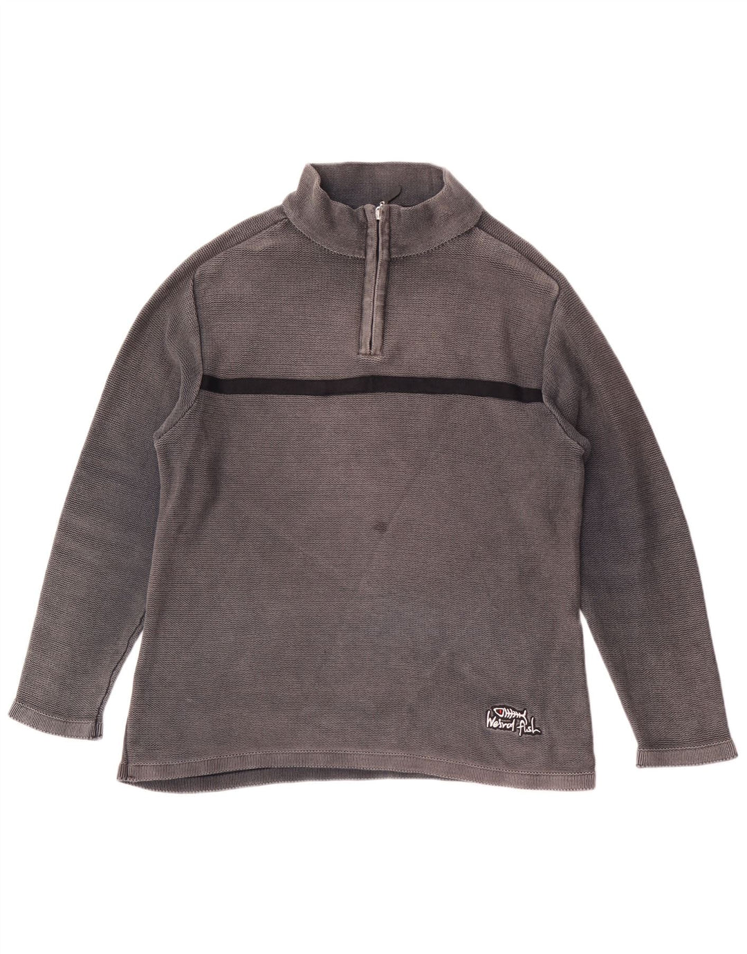 WEIRD FISH Mens Zip Neck Sweatshirt Jumper Small Grey Colourblock Cotton