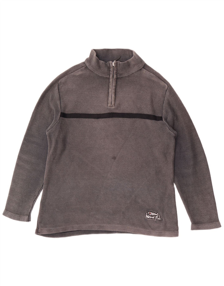 WEIRD FISH Mens Zip Neck Sweatshirt Jumper Small Grey Colourblock Cotton