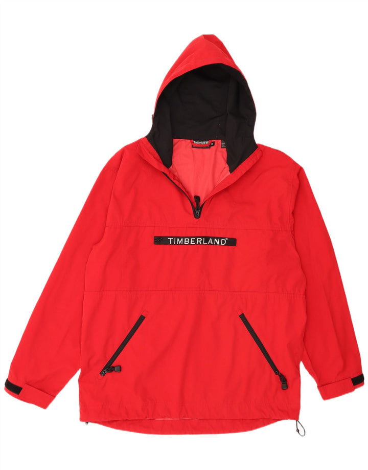 Timberland Mens Hooded Graphic Anorak Jacket UK 38 Medium Red Polyester