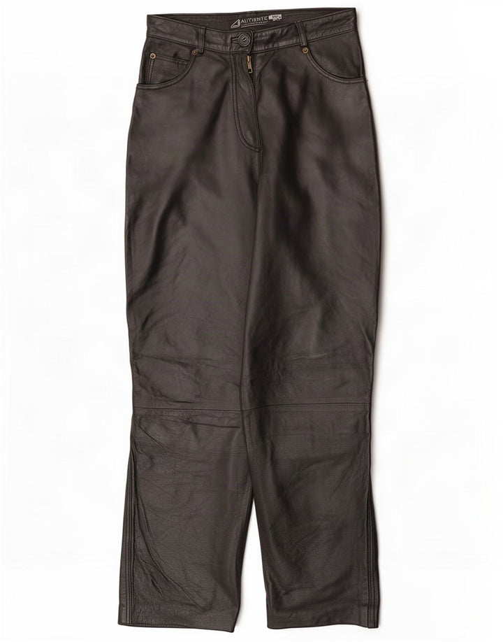 Auténticos pantalones rectos de cuero para mujer EU 38 Medium W28 L30 Black