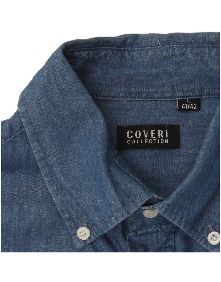 COVERI Mens Denim Shirt Size 41/42 Large Blue