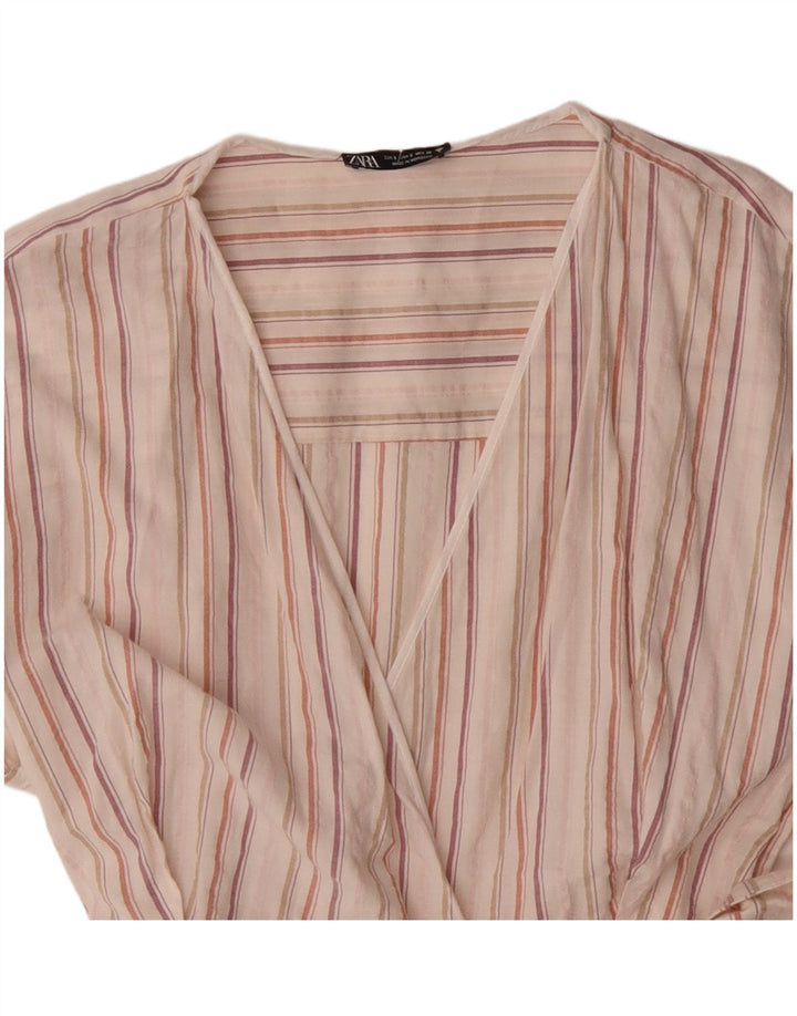ZARA Womens Playsuit UK 10 Small Off White Striped