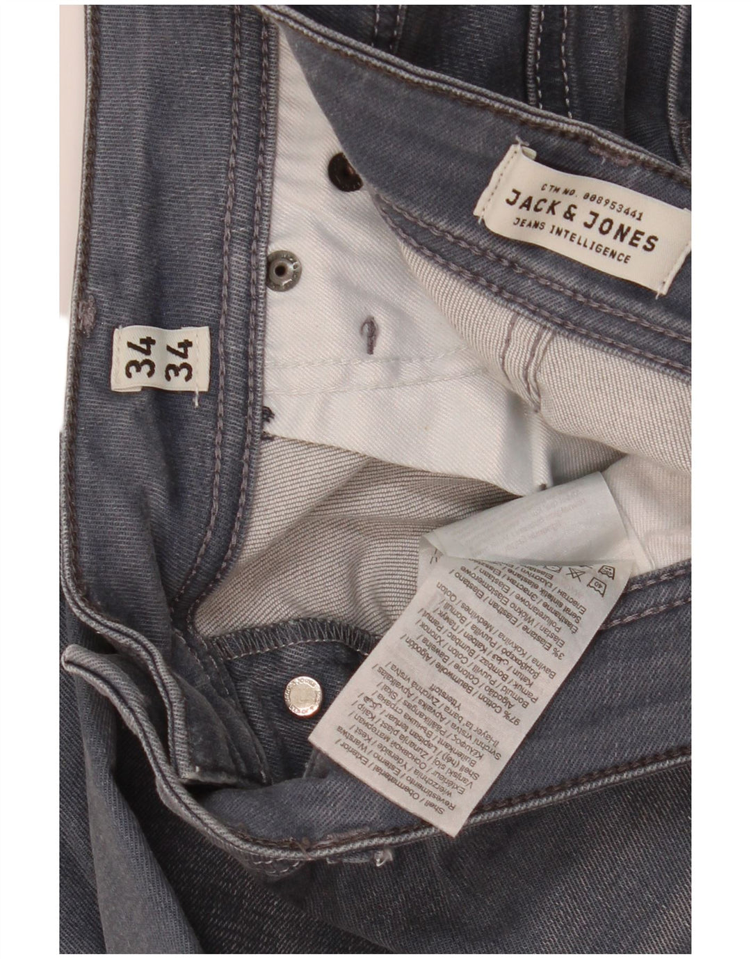 Jack & Jones Mens Tim Slim Jeans W34 L34 Grey Cotton