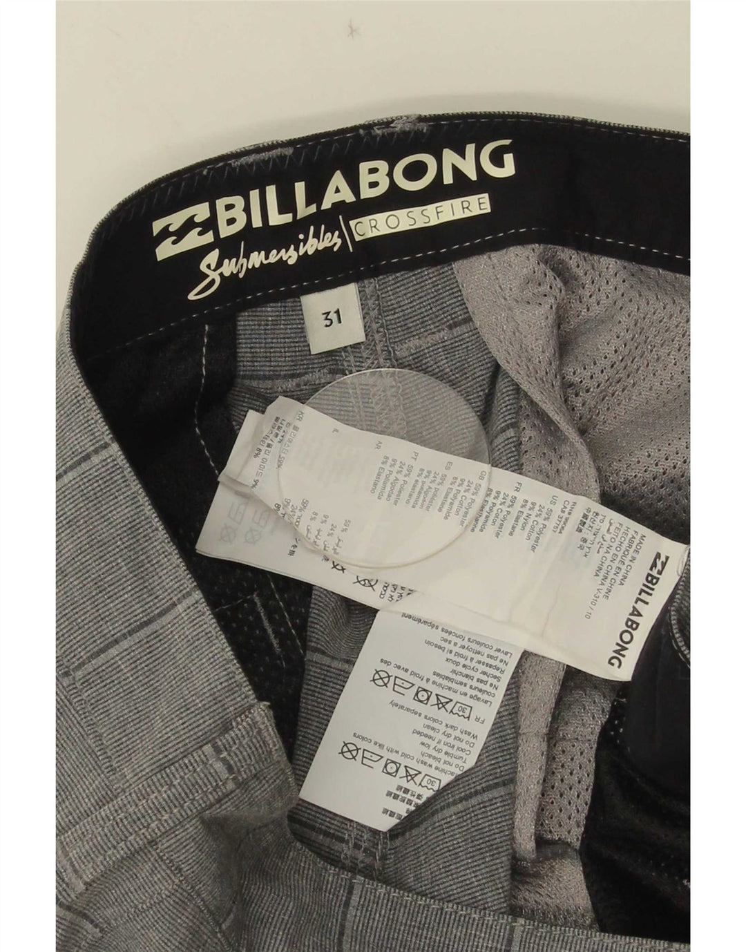 Billabong Mens Chino Shorts W31 Medium Grey Striped Polyester