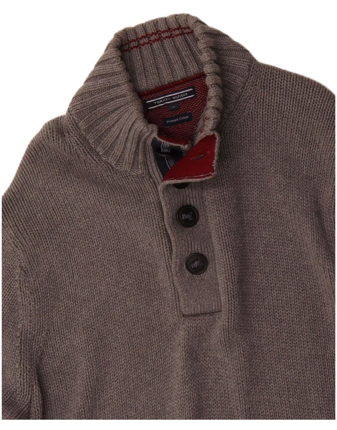 TOMMY HILFIGER Mens Button Neck Jumper Sweater XL Grey Cotton