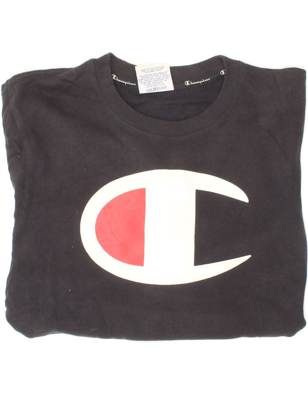 CHAMPION Mens Graphic Sweatshirt Jumper Small Navy Blue Cotton Vintage Champion and Second-Hand Champion from Messina Hembry 