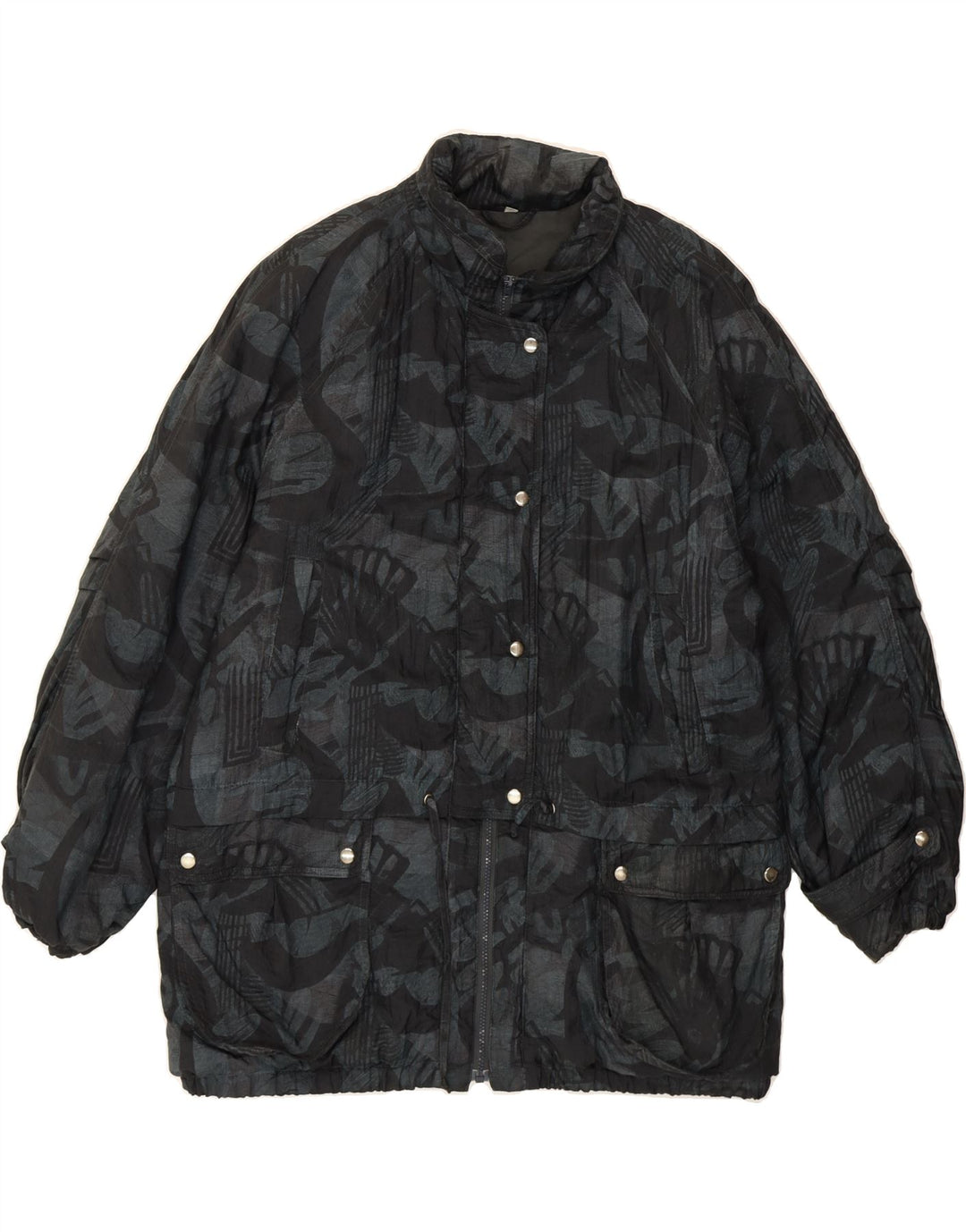 VINTAGE Womens Oversized Windbreaker Coat EU 46 XL Navy Blue Geometric Vintage Vintage and Second-Hand Vintage from Messina Hembry 