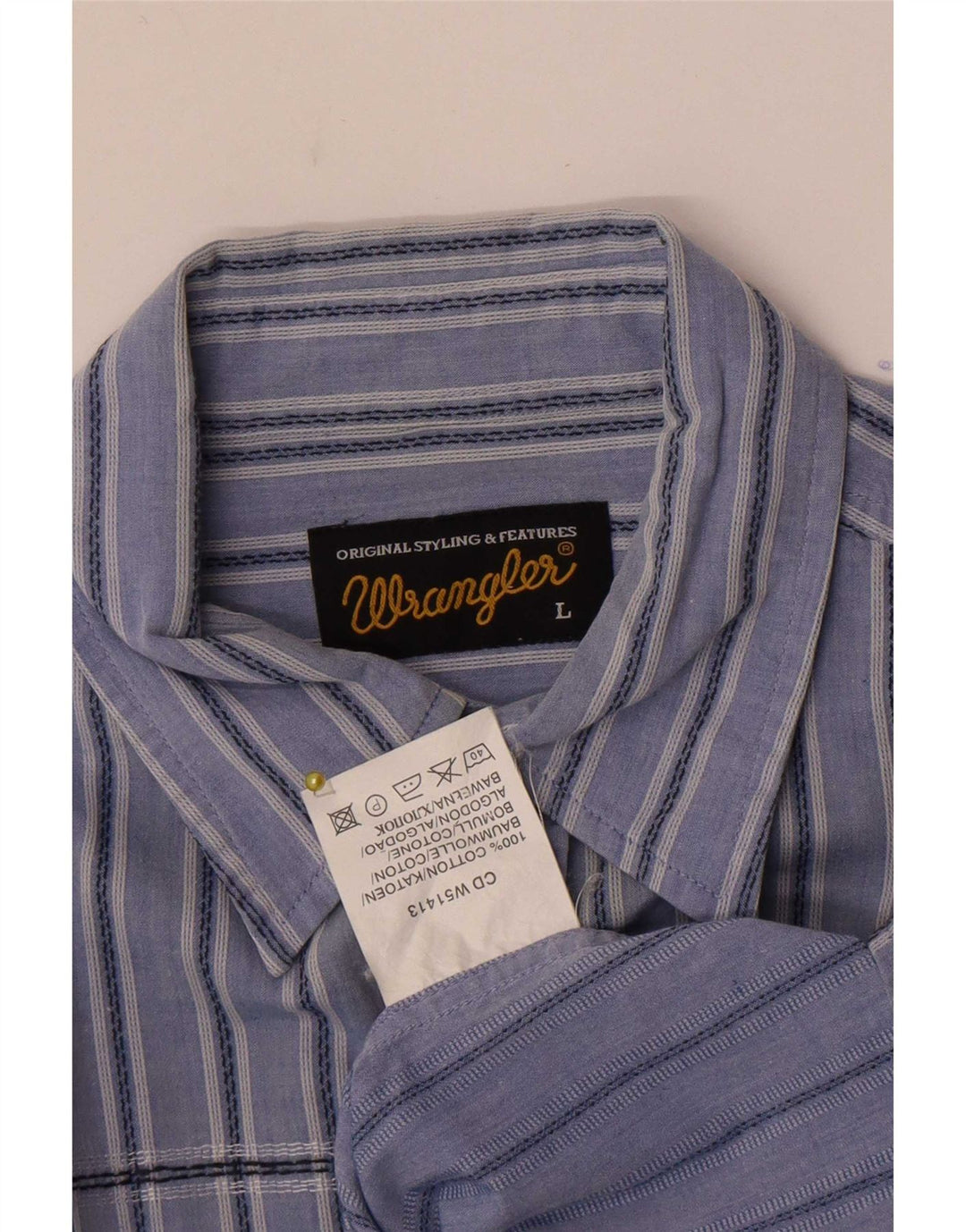 Wrangler Mens Short Sleeve Shirt Large Blue Striped Cotton