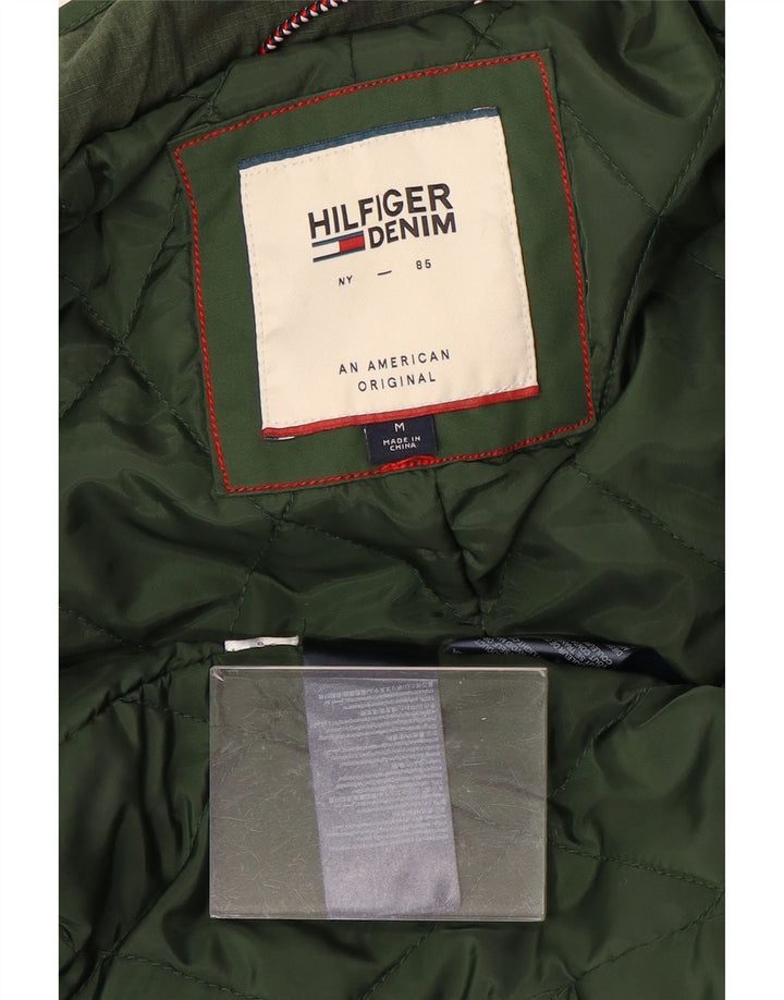 TOMMY HILFIGER Womens Overcoat UK 12 Medium Green Cotton