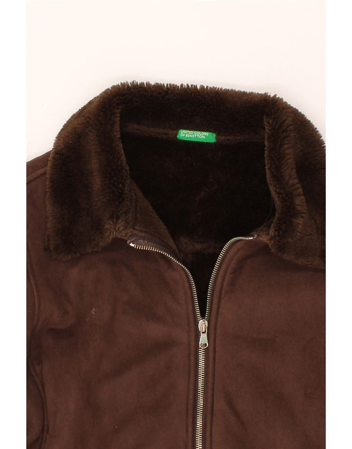 BENETTON Womens Sherpa Coat UK 16 Large Brown Modacryl Vintage Benetton and Second-Hand Benetton from Messina Hembry 