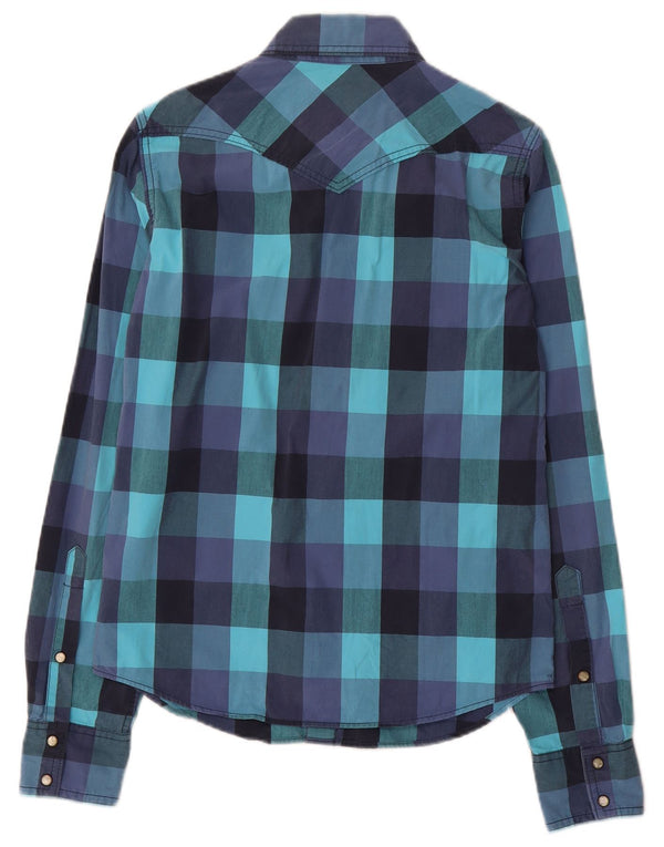 Hollister Mens Western Shirt Small Blue Gingham Cotton