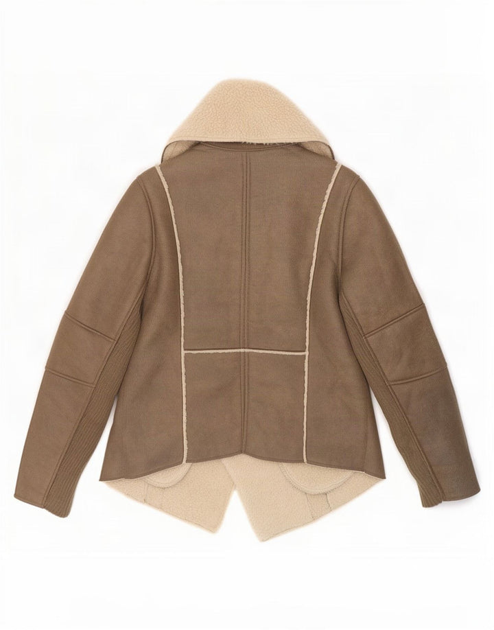 Jaqueta feminina Sherpa Calvin Klein Jeans Reino Unido 14 poliéster marrom médio