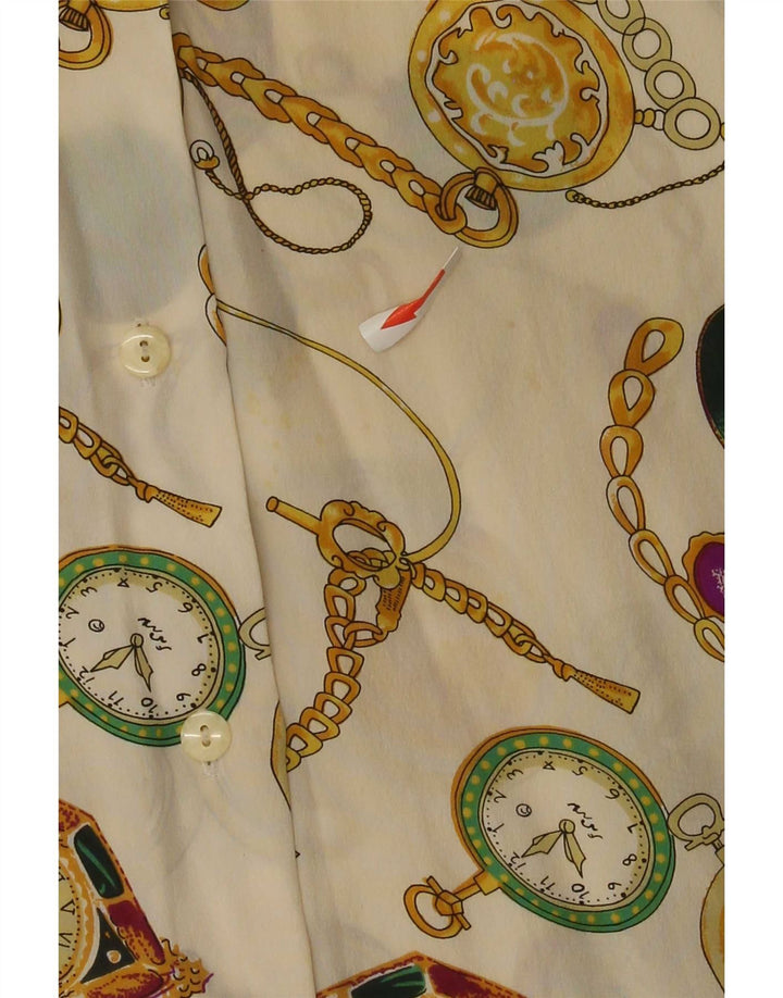Vintage Womens Abstract Pattern Shirt Blouse UK 16 Large Off White