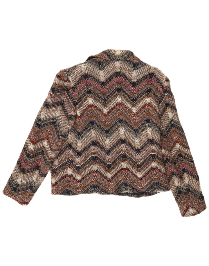 Vintage Womens Knit Open Blazer Jacket UK 12 Medium Multicoloured Chevron