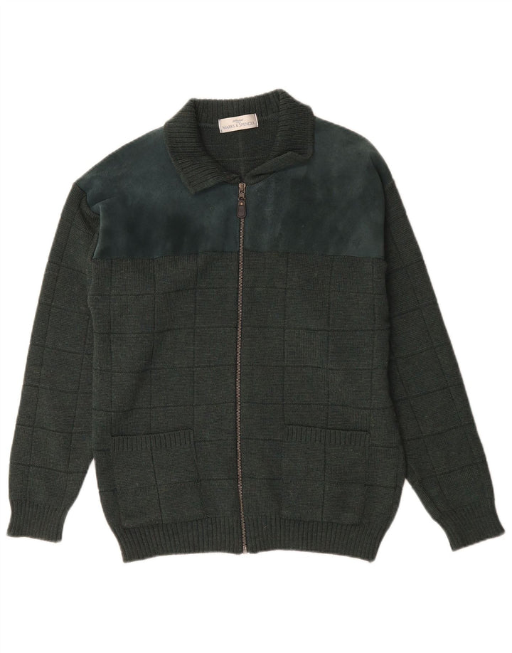 Marks & Spencer Herre St. Michael Cardigan Sweater Lille grøn ternet uld