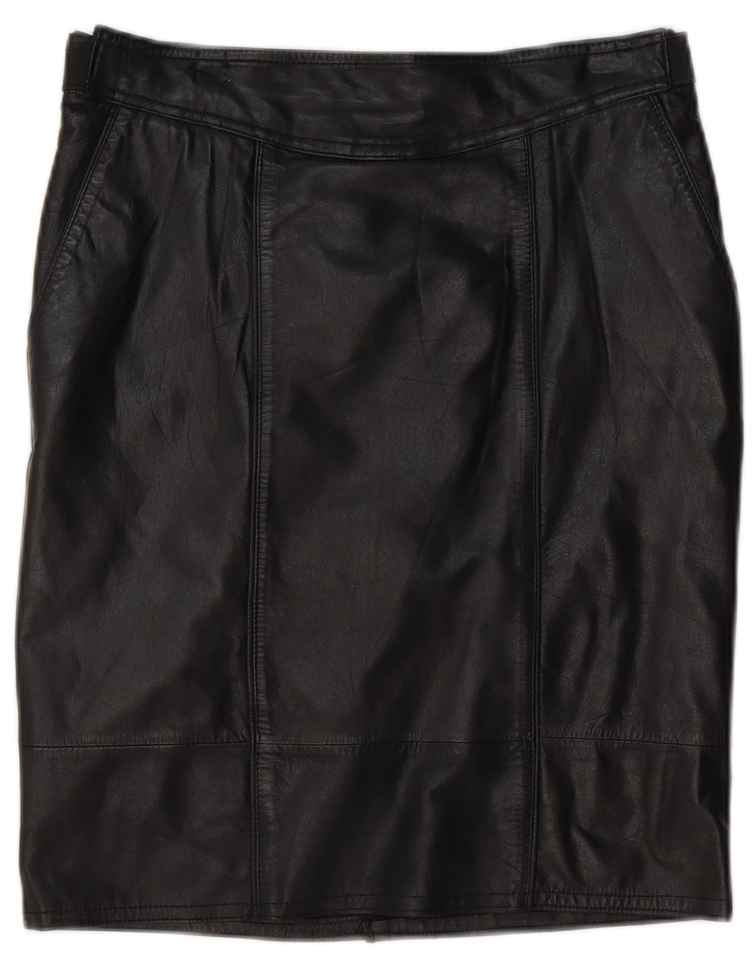 VINTAGE Womens Leather Skirt EU 36 Small W30  Black Leather