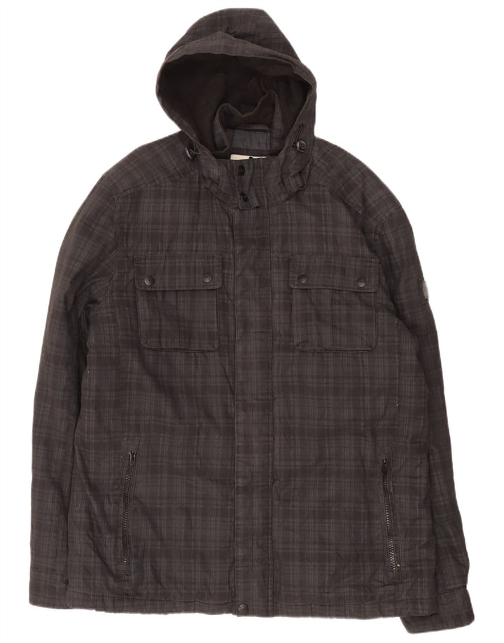 Tom Tailor Veste utilitaire à capuche pour homme UK 44 2XL Noir à carreaux en coton