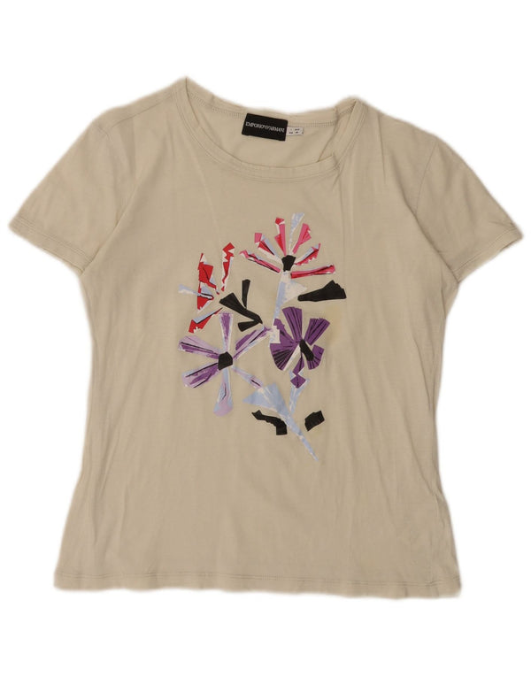 Emporio Armani Femme T-Shirt Graphique Top IT 44 Moyen Blanc Cassé Coton