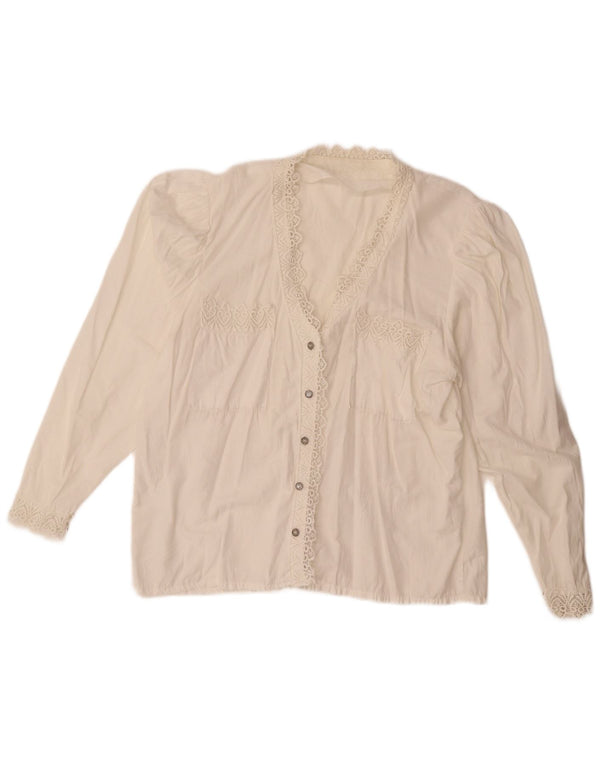 vintage Femme Chemise Blouse UK 18 XL Blanc Floral