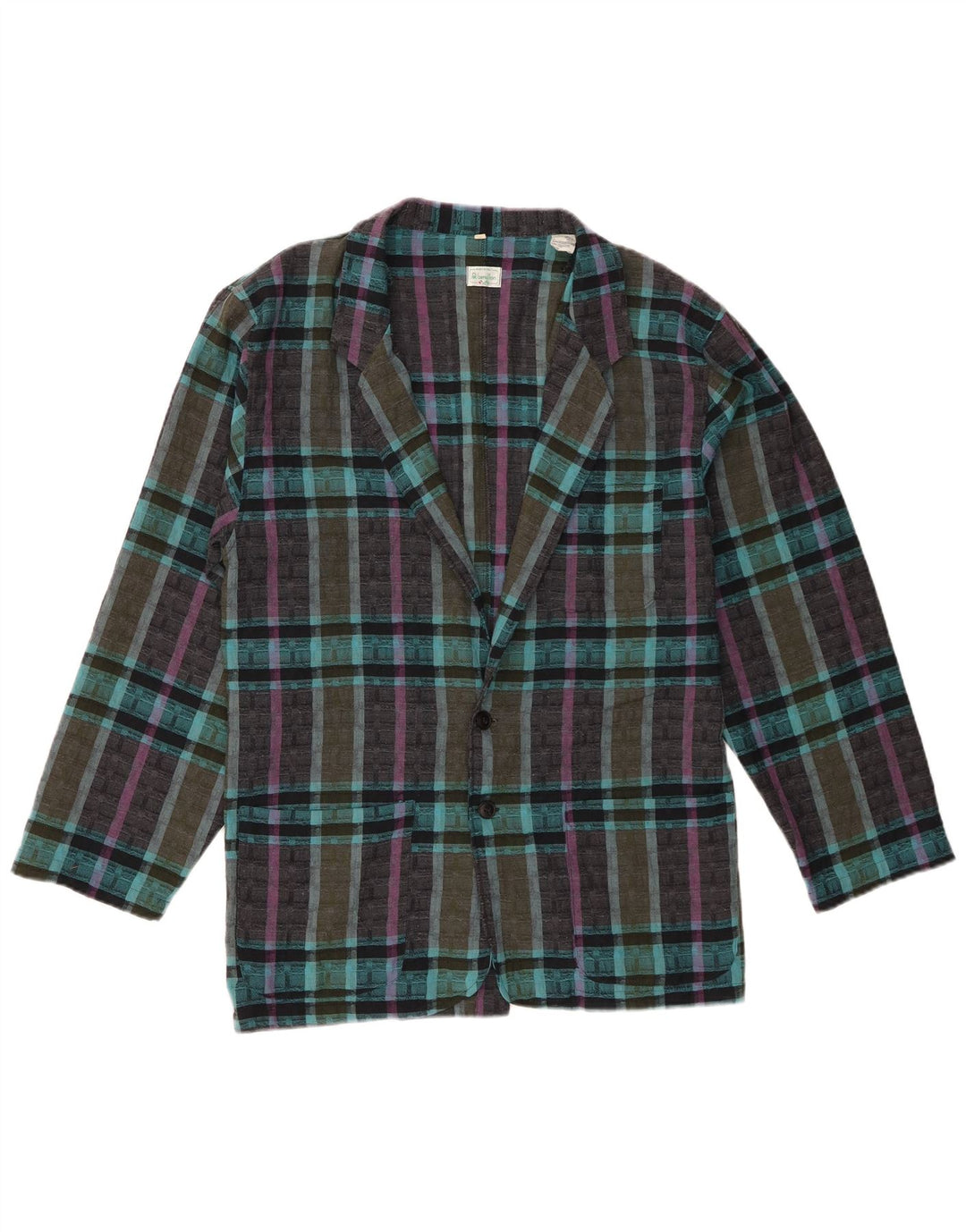 Benetton Chaqueta Americana De 2 Botones Para Hombre UK 36 Poliéster A Cuadros Azul Pequeño