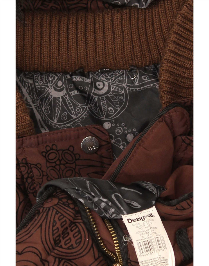 Desigual Veste matelassée surdimensionnée à capuche pour femme EU 36 Petit Marron Floral