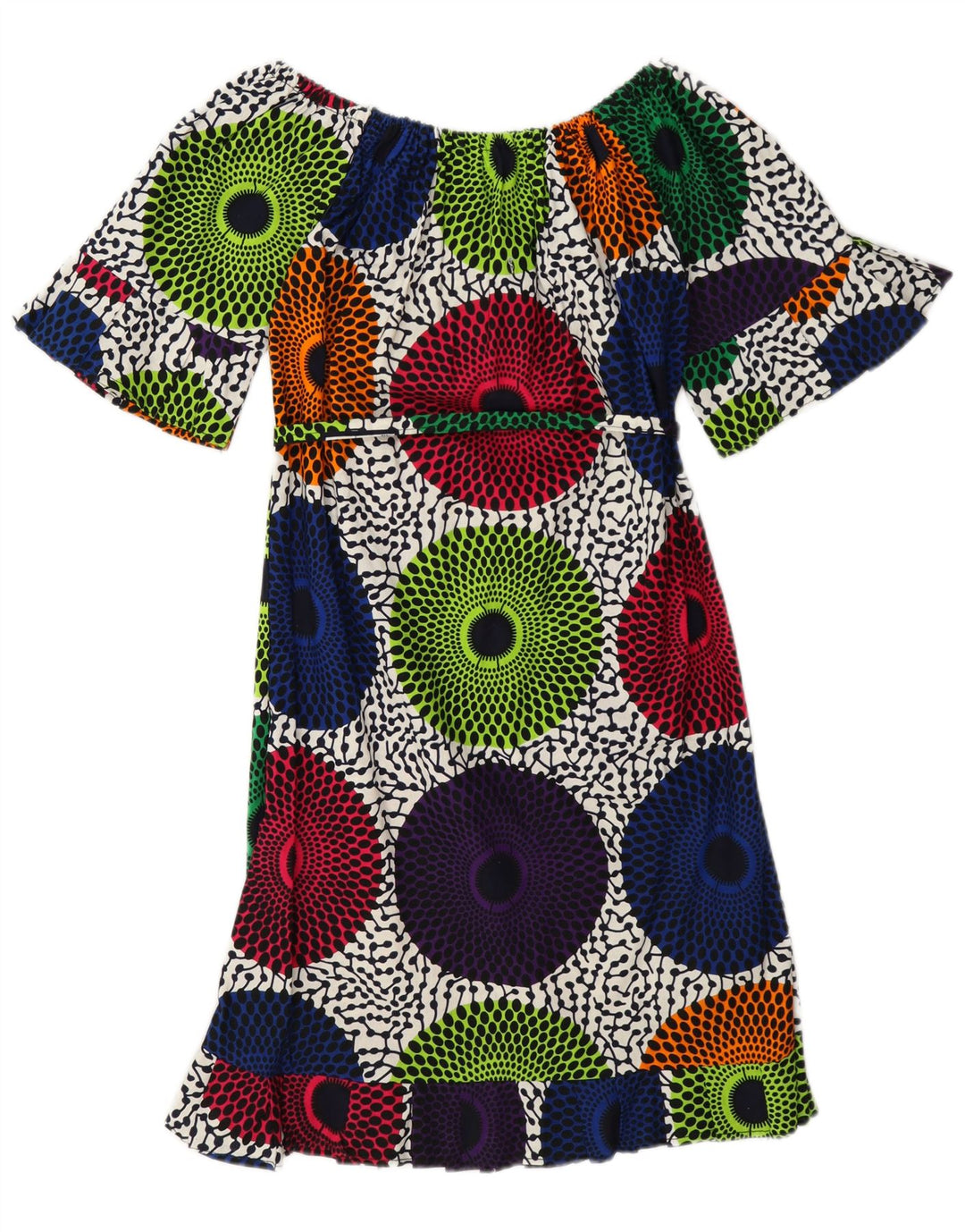 Abito vintage da donna con spalle scoperte UK 12 Medio multicolore geometrico