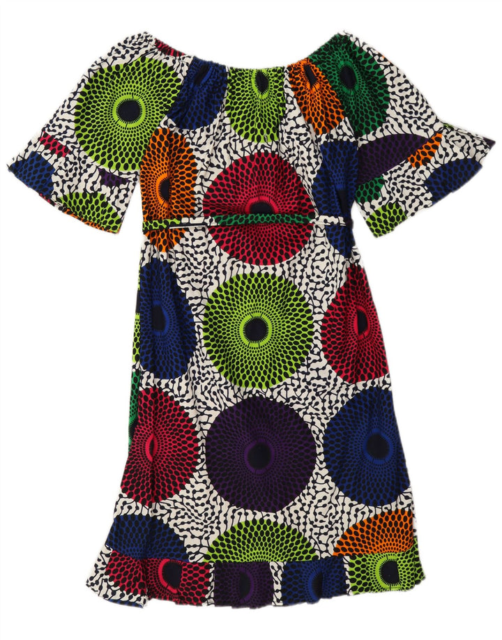 Abito vintage da donna con spalle scoperte UK 12 Medio multicolore geometrico