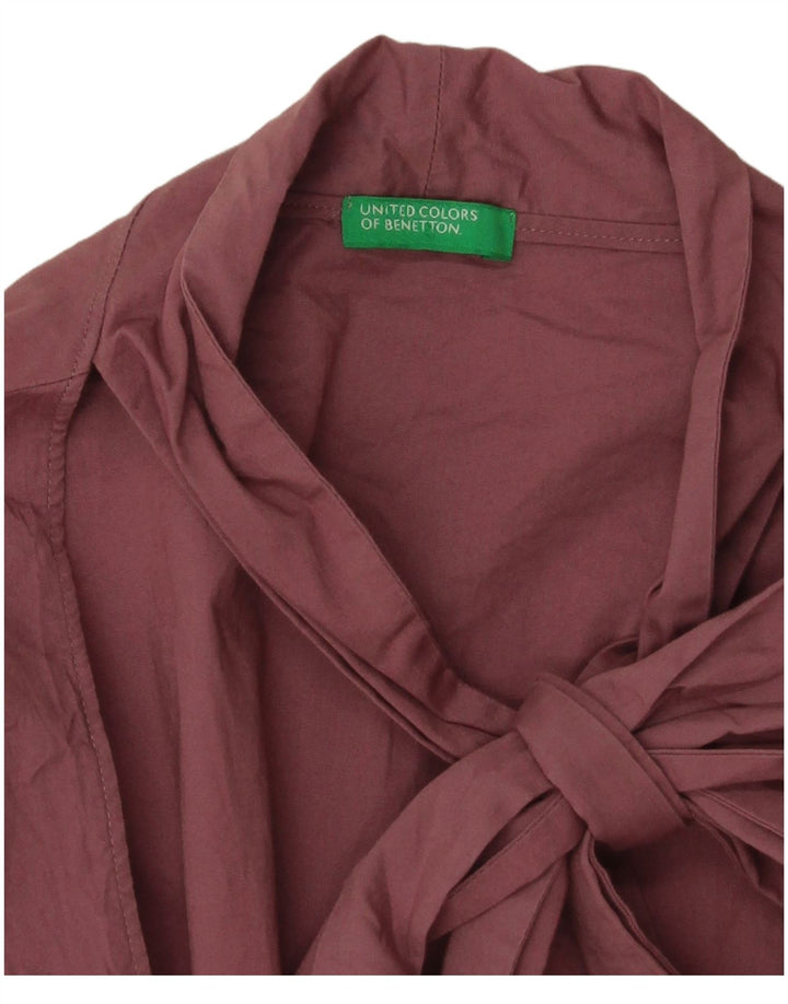 Benetton Womens Front Tie Long Sleeve Blouse Top UK 10 Small Pink