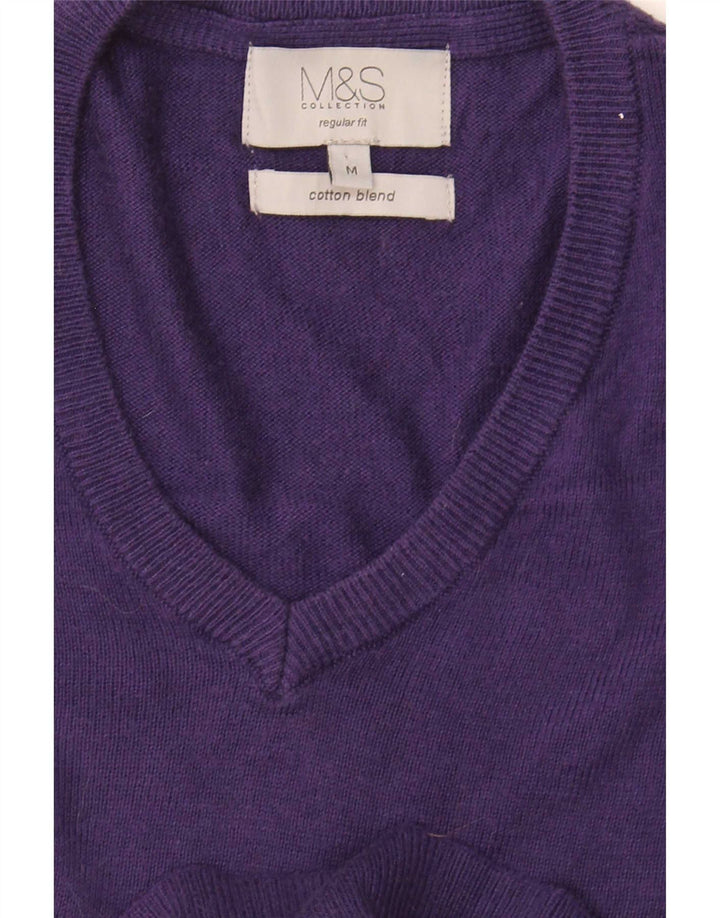 Marks & Spencer Mens Regular Fit V-Neck Jumper Sweater Medium Purple Cotton