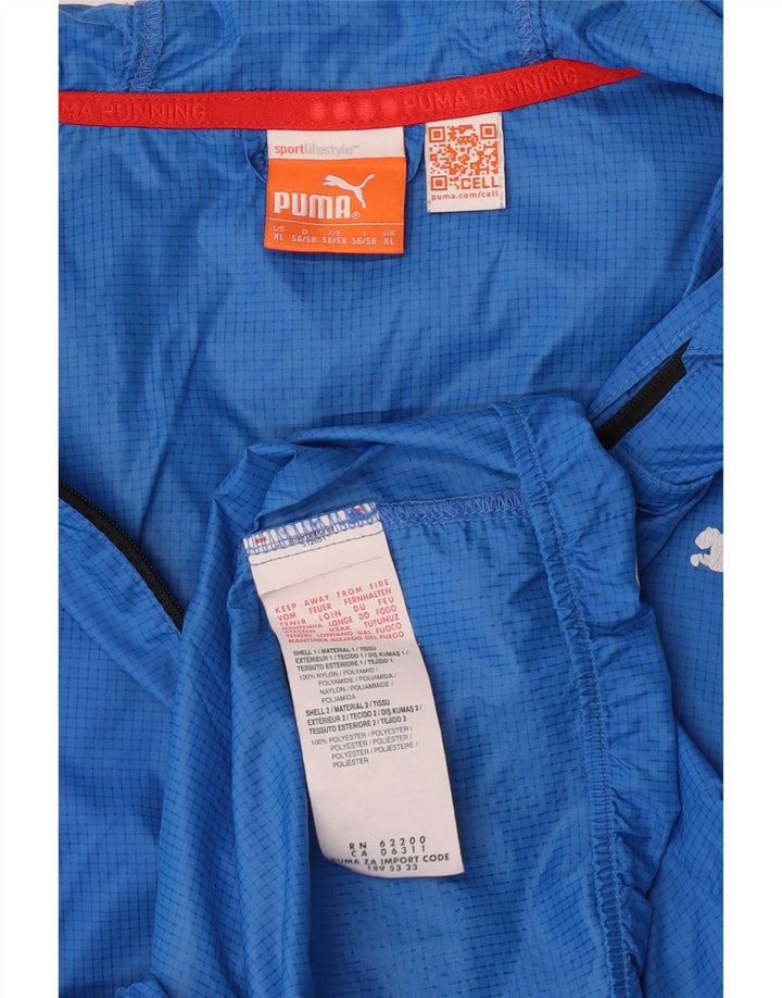 Puma Mens Hooded Rain Jacket UK 42 XL Blue Check Nylon