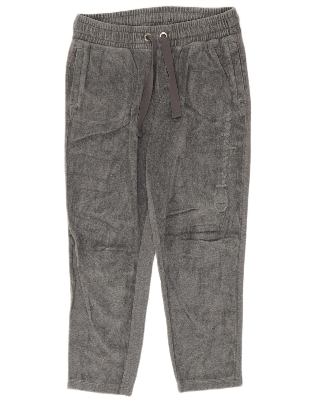 Champion Womens Graphic Velour Tracksuit Trousers UK 12 Medium Grey