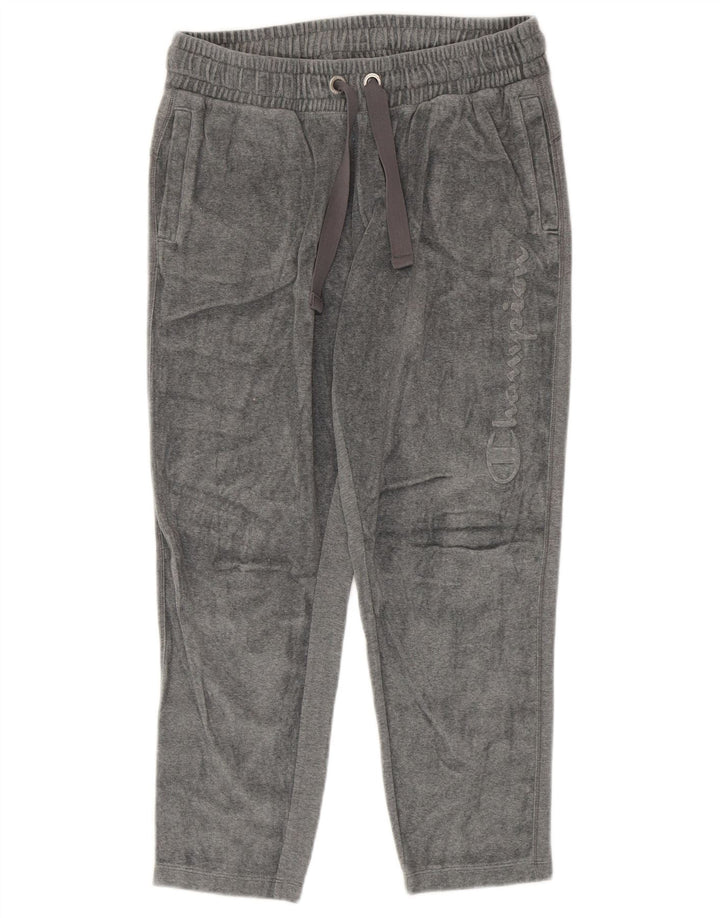 Champion Womens Graphic Velour Tracksuit Trousers UK 12 Medium Grey