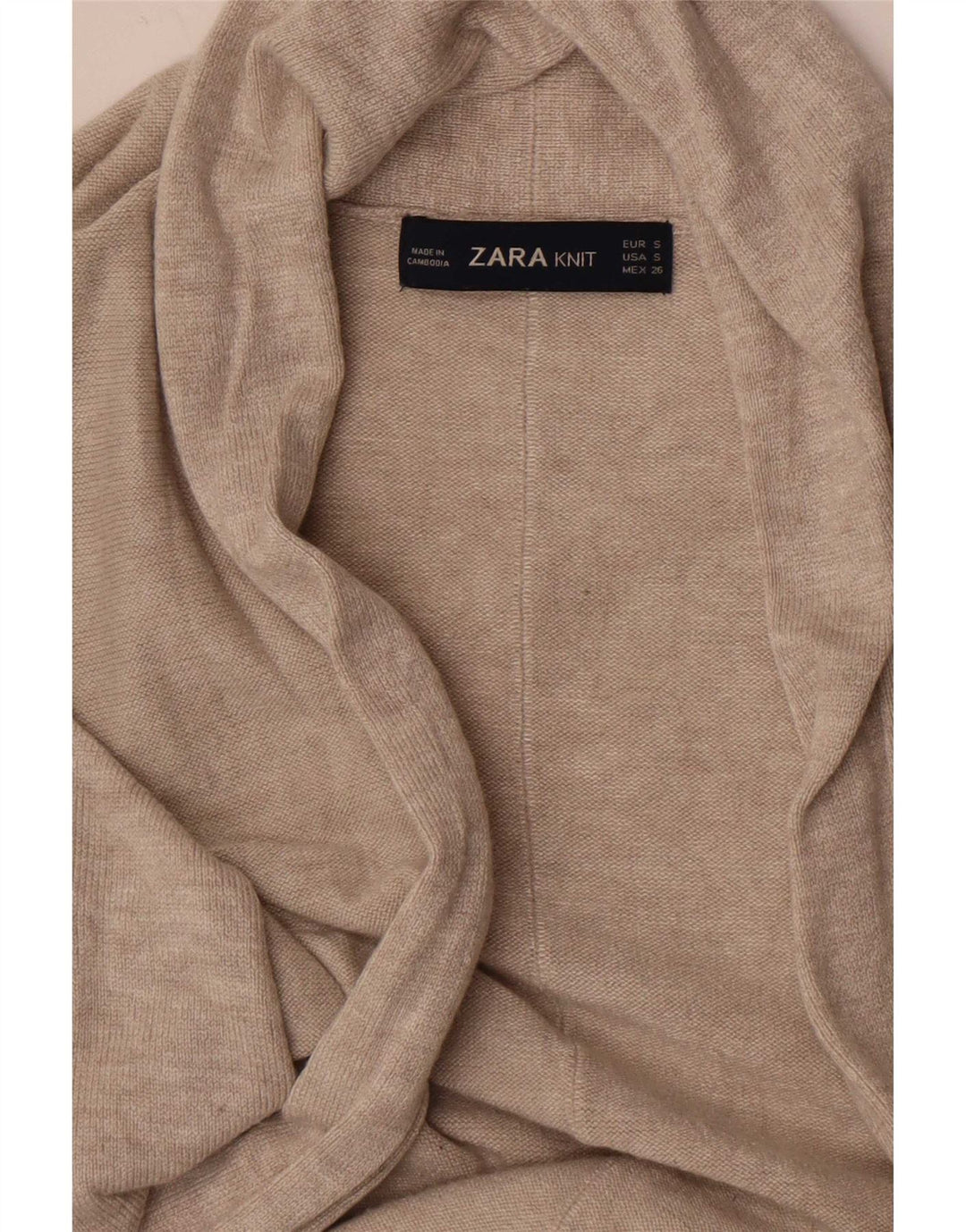 Zara Womens Longline Open Cardigan Sweater UK 8 Small Beige