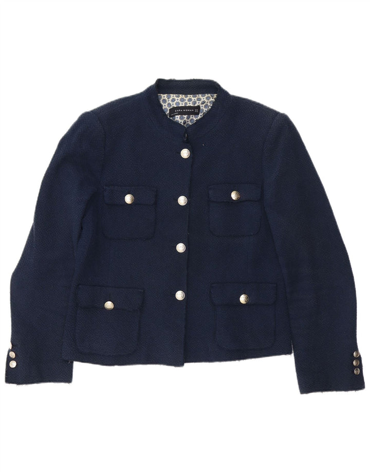 Zara Womens 4 Button Blazer Jacket UK 18 XL Navy Blue Acetate