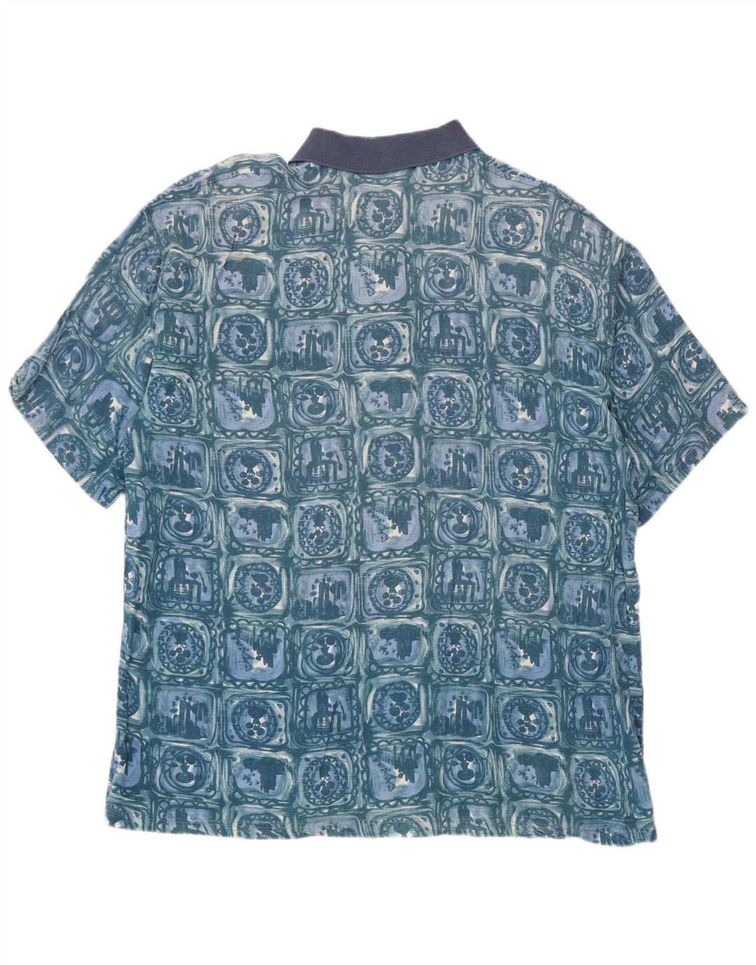 Vintage Mens Short Sleeve Pullover Shirt XL Blue Patchwork