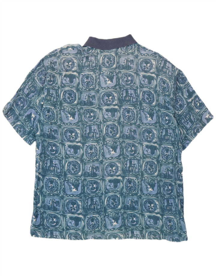 Vintage Mens Short Sleeve Pullover Shirt XL Blue Patchwork