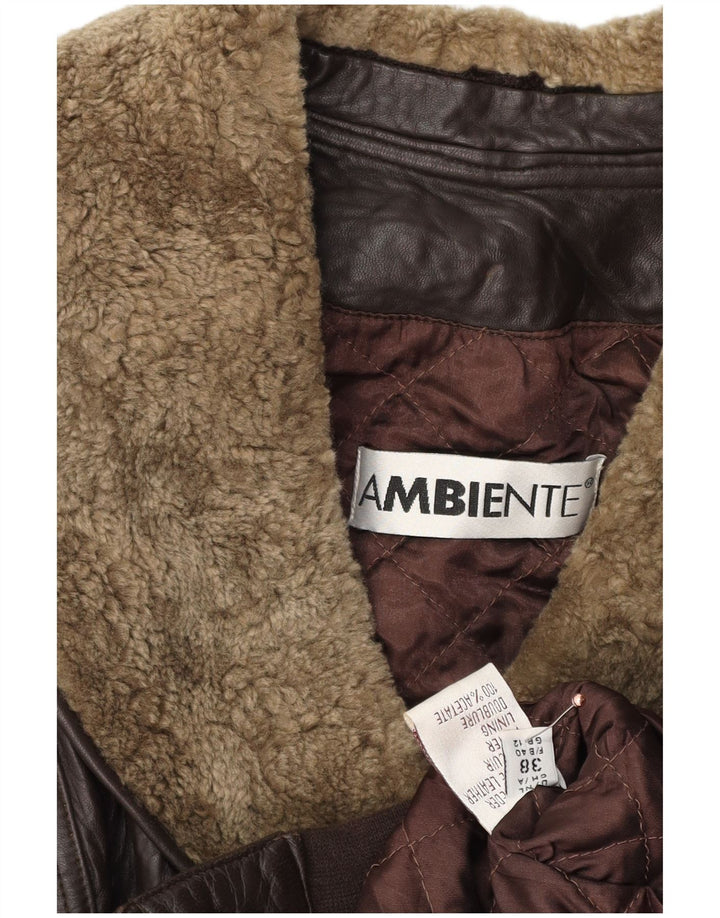 Ambiente Womens Crop Oversized Leather Jacket UK 12 Medium Brown Leather